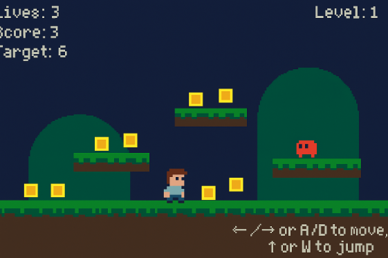 Pixelated game with platforms and collectables